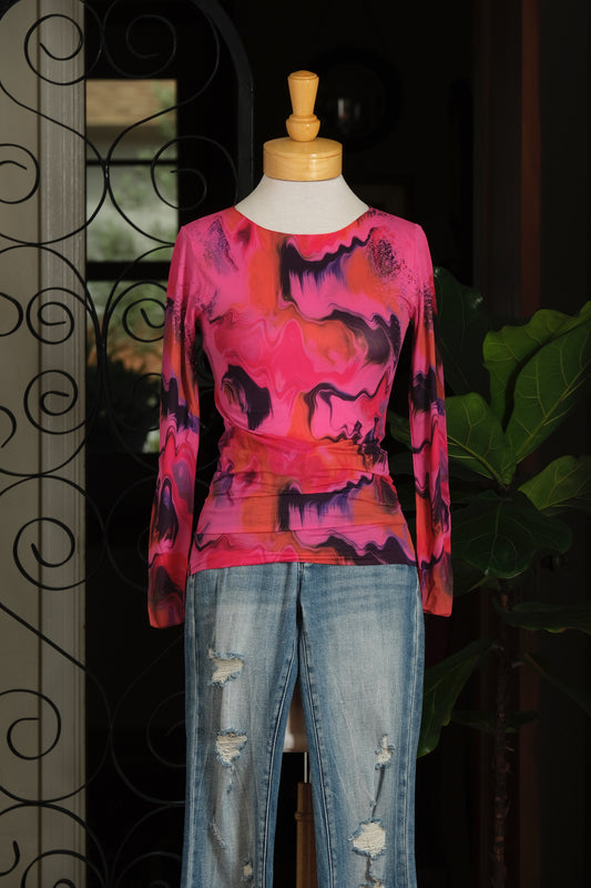 Mesh T Shirt in Pink Lava