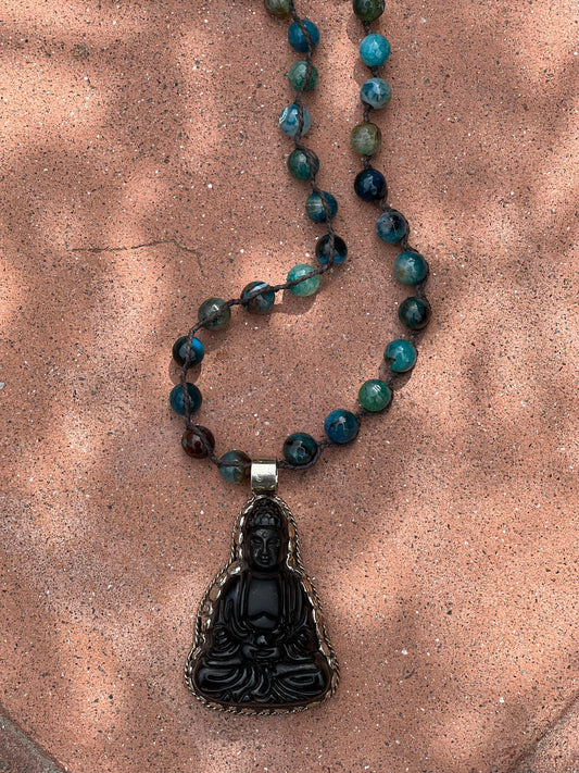 Onyx Buddha on Blue Agate