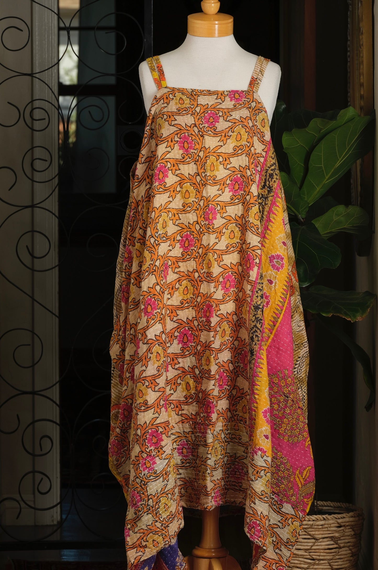 Kantha Maxi Dress in Orange Vine