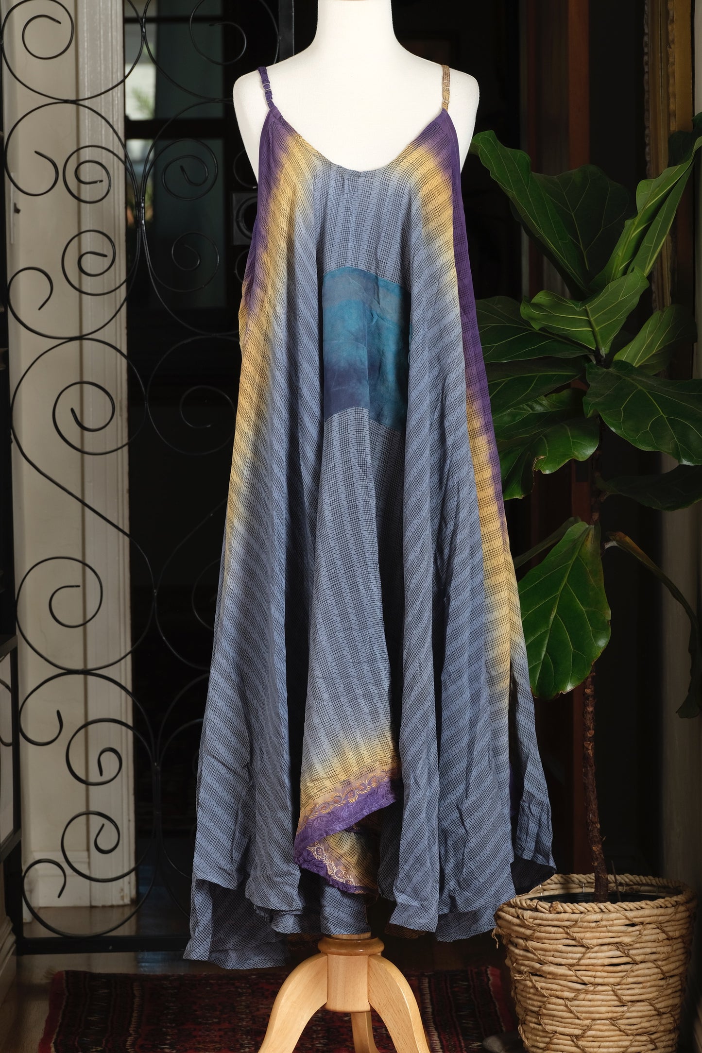 Kantha Slip Dress in Blue Haze