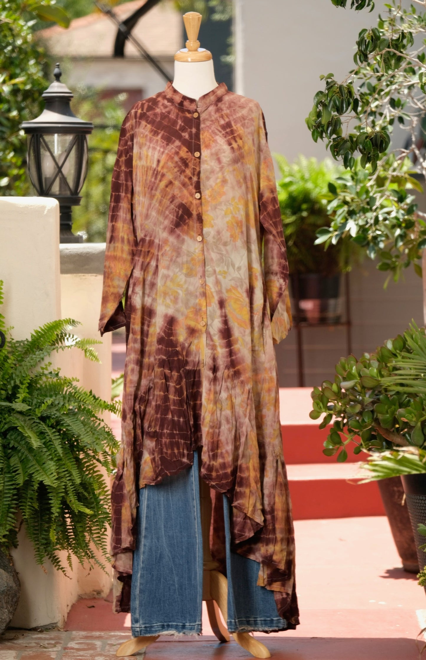 Lotus Duster Dress in Peach Rose Tie Dye