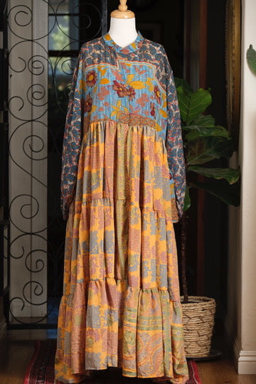 Silk Majestic Duster Dress in Golden Turquoise