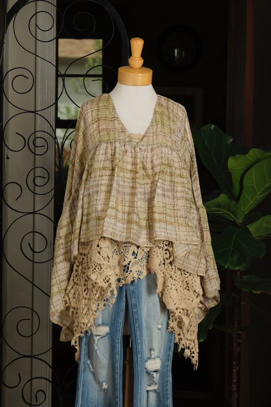 Gold Dust Crop Top in Celery Plaid