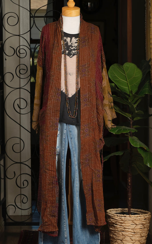 Silk Sleeve Duster in Olive Nutmeg