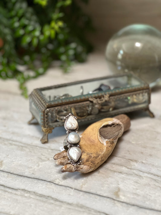 Elongated Teardrop Pearl Ring 1456, 1470