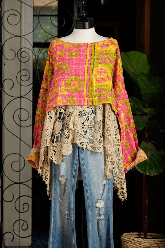 Crop Top in Chartreuse Flower