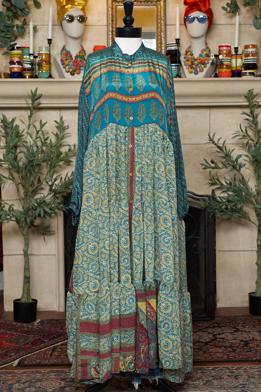 Silk Majestic Duster Dress in Sultans Teal