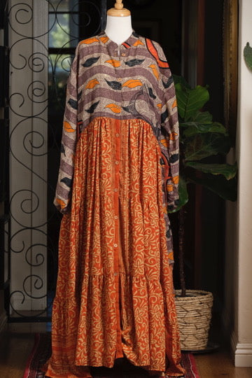 Silk Majestic Duster Dress in Golden Leaf