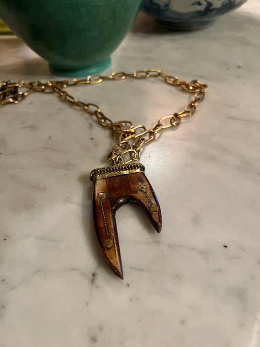 Abstract Horn and Brass Necklace