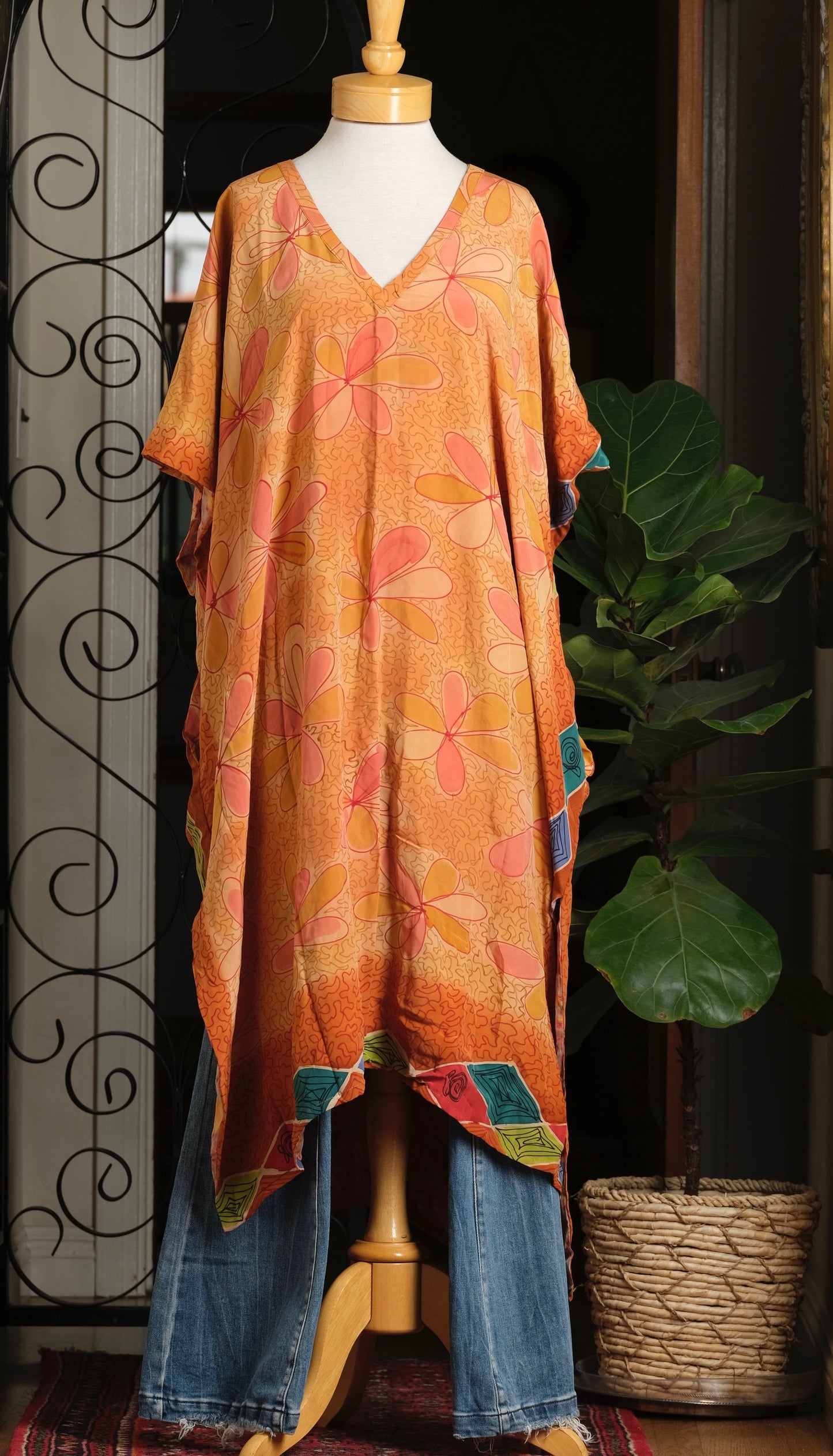 Caftan Reversible in Tangerine Flower