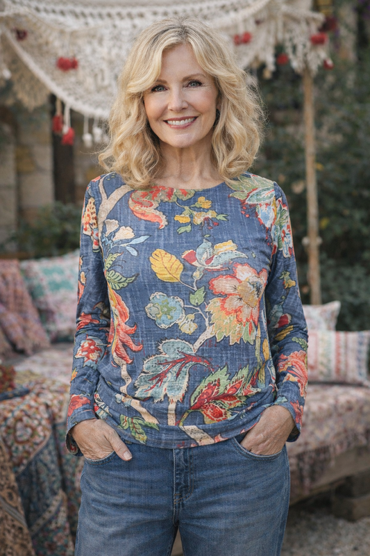 Nude Mesh T in Blue Botanical