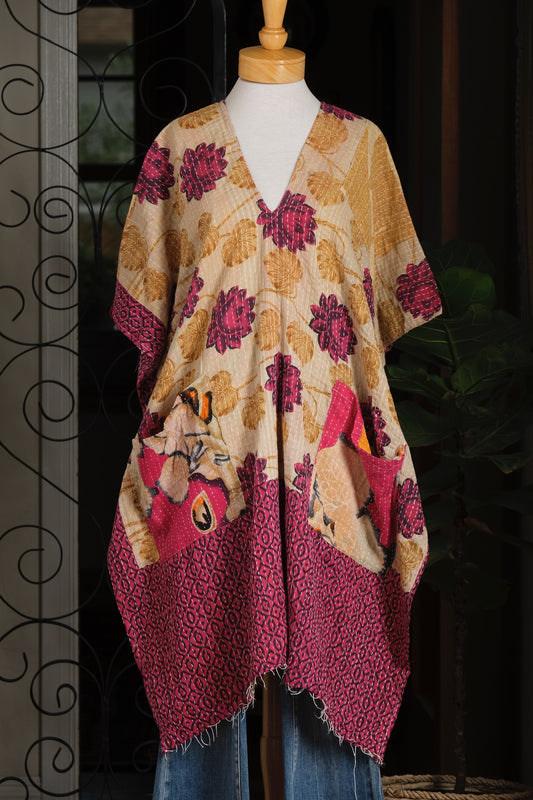Kantha Split Tunic in Red Rose