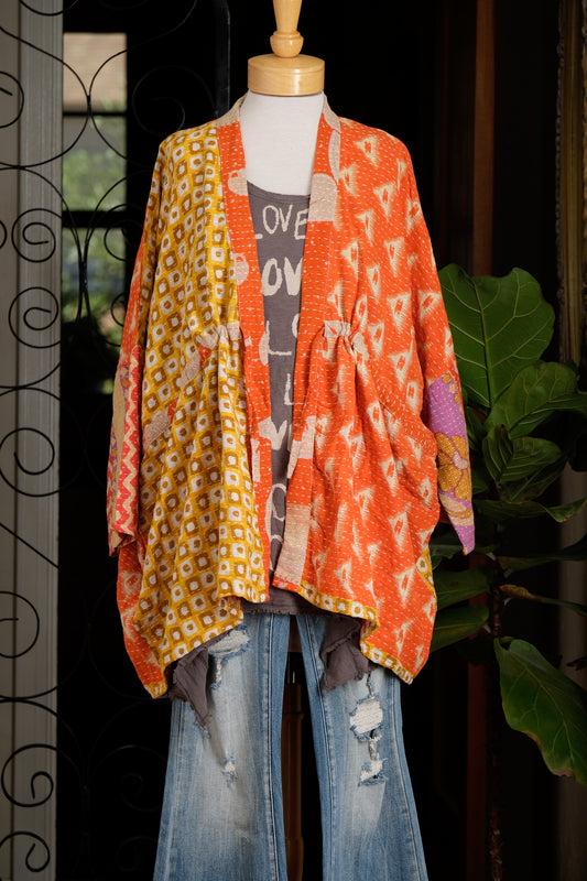 Drawstring Duster in Orange Pop