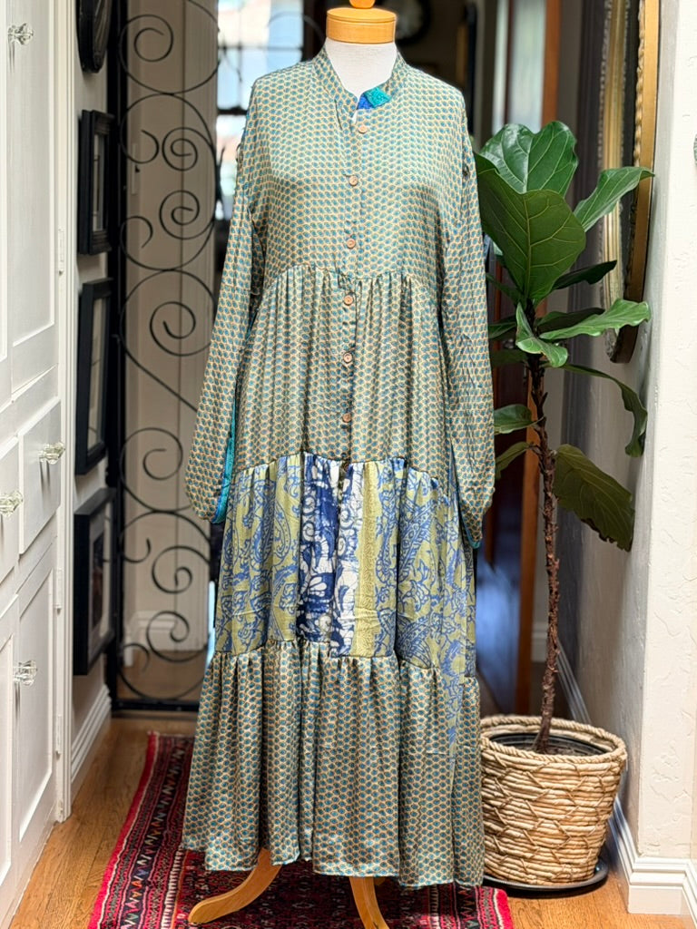 Silk Majestic Duster Dress in Blue Menswear
