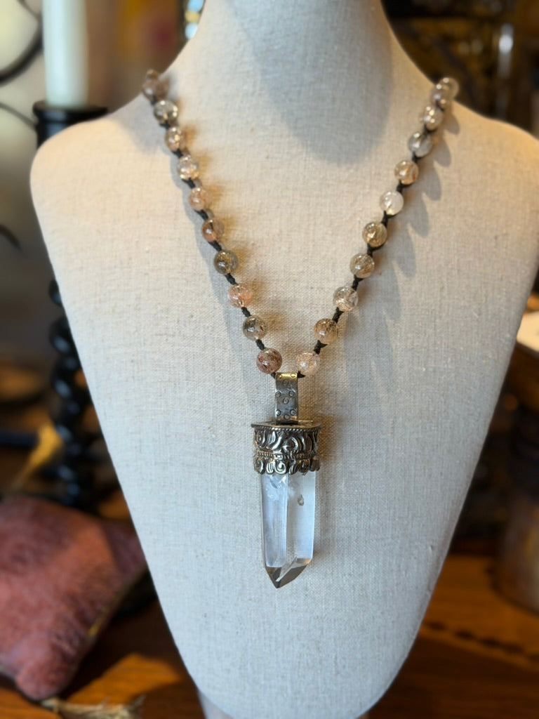 Large Crystal on Moss Agate 1718