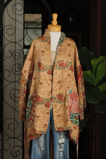 Silk Sleeve Kantha Jacket in Sweet Vine