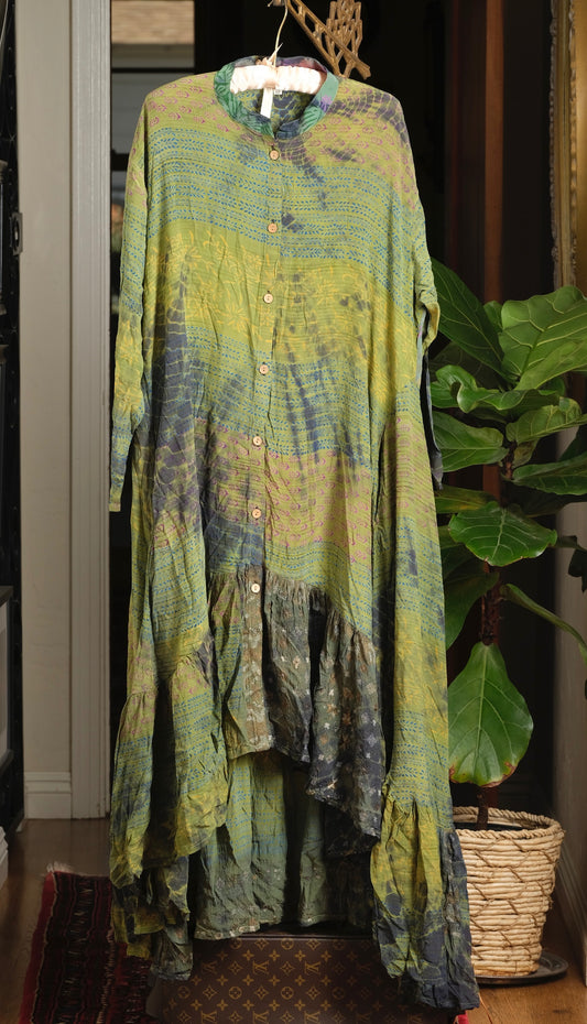 Lotus Duster Dress in Green Goddess