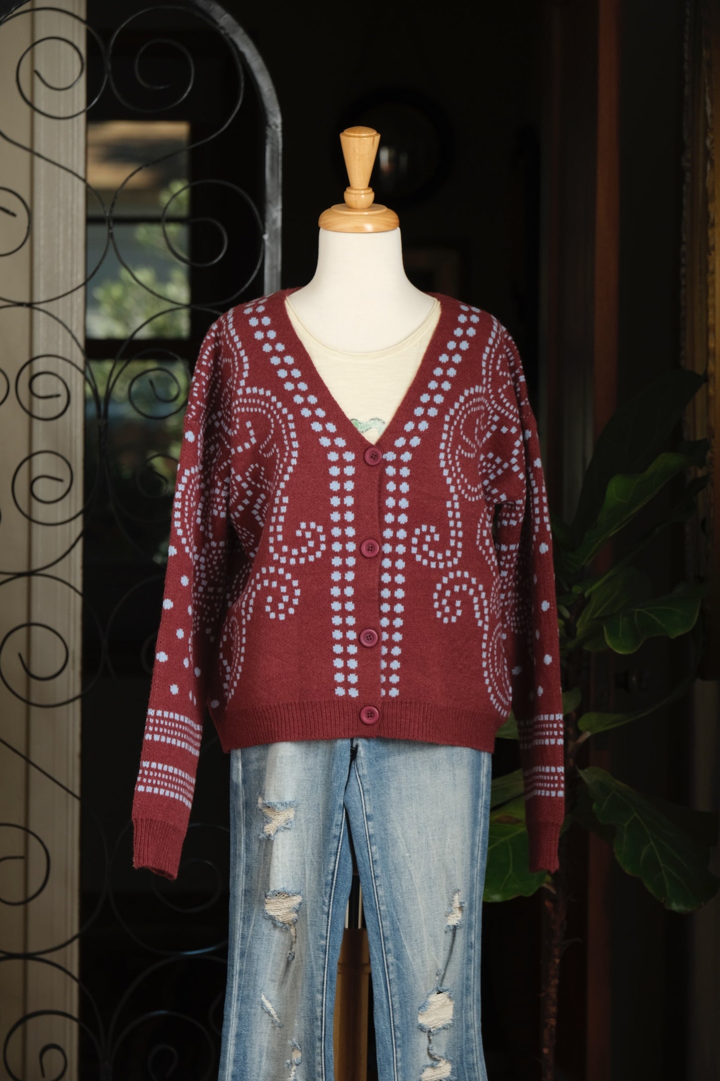 Cardigan in Faux Needlepoint