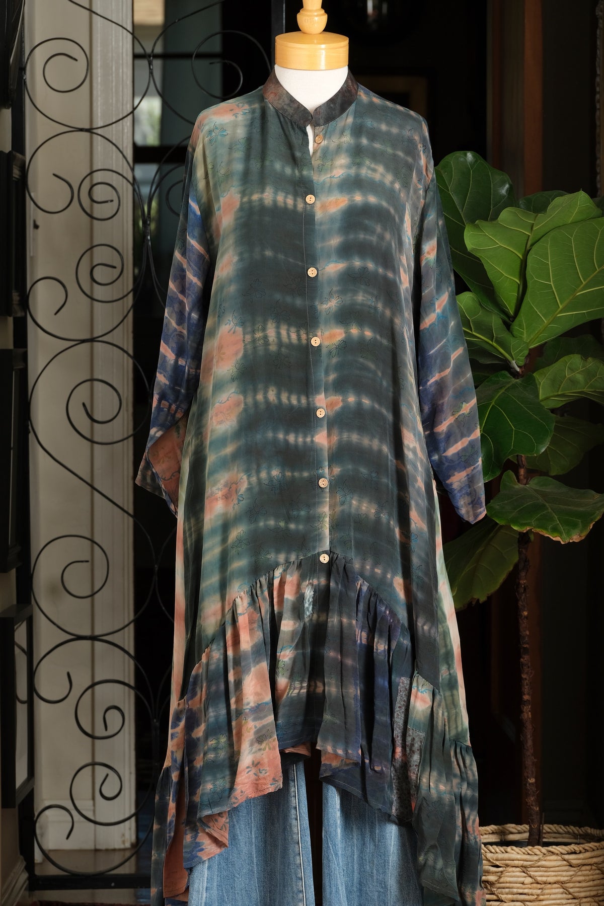 Lotus Duster Dress in Jade Forest