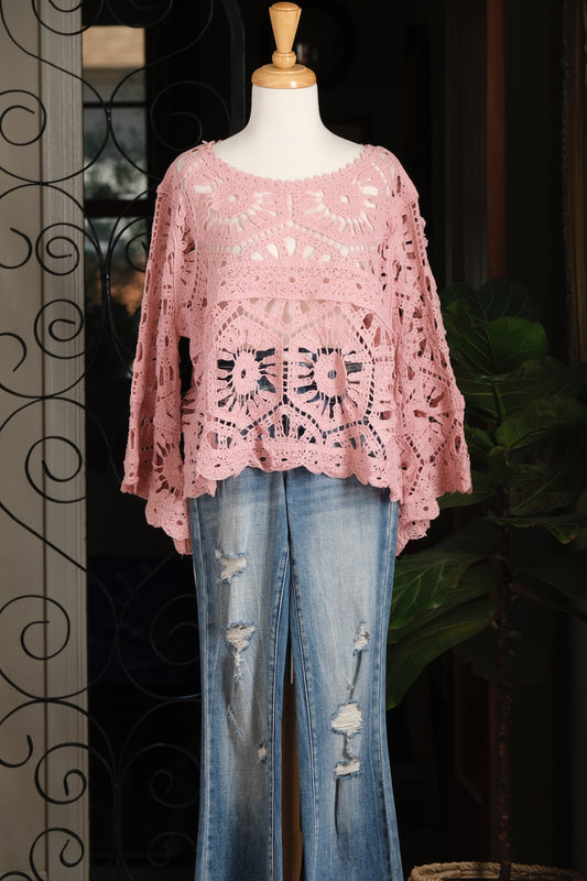 Lullaby Crochet T Shirt in  Pink