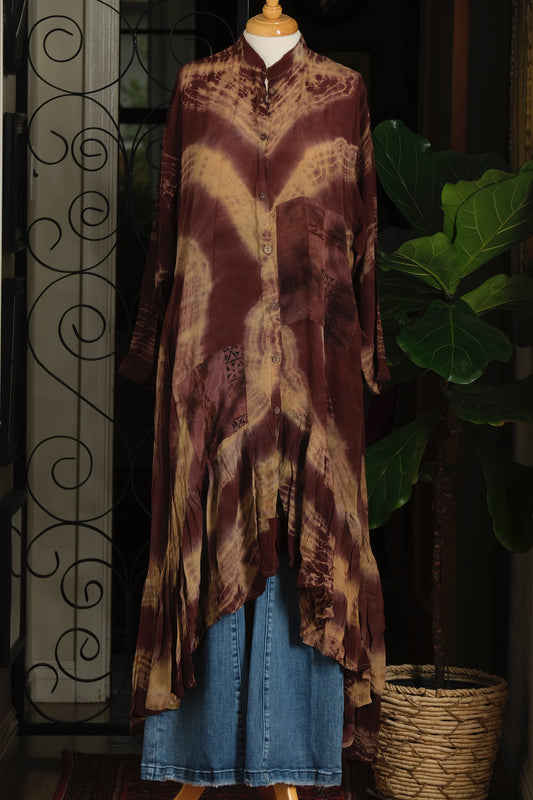 Lotus Duster Dress in Plum Tie Dye