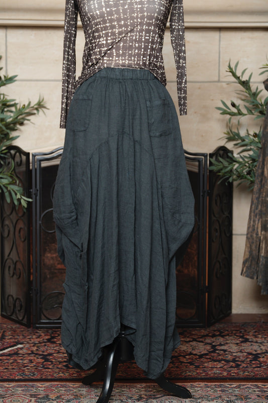 Pocket Skirt in Charcoal Grey Linen