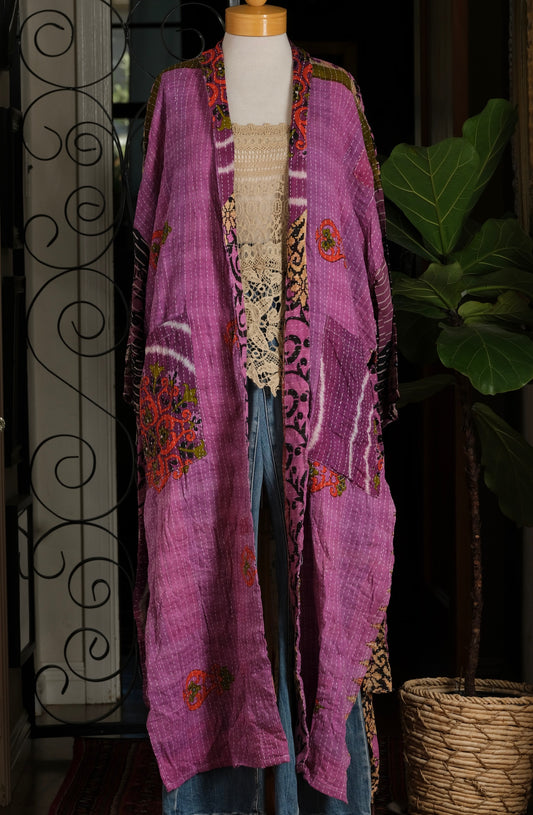 Silk Sleeve Kantha Jacket in Meadow Orchid