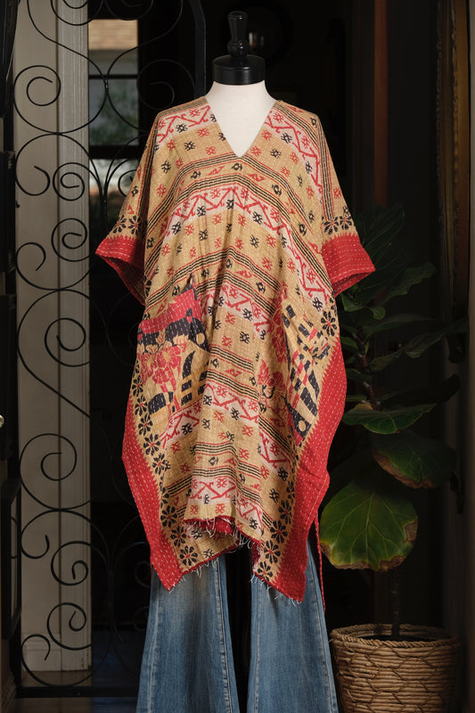 Kantha Split Tunic in Red Naturally