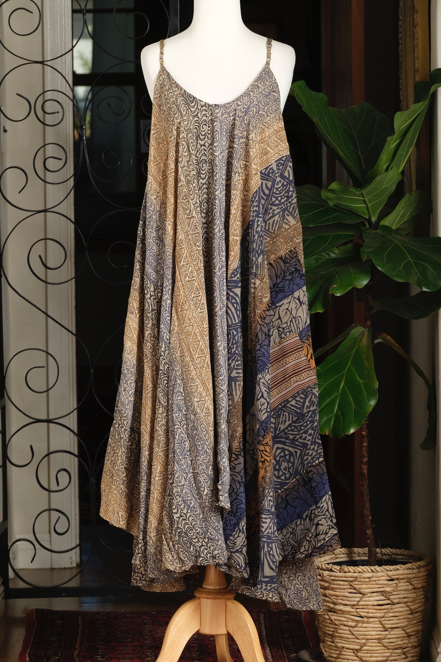 Kantha Slip Dress in Ombre Indigo