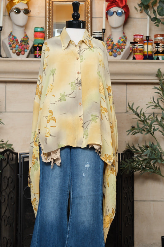 Dylan Silk Shirt in Jade Flower