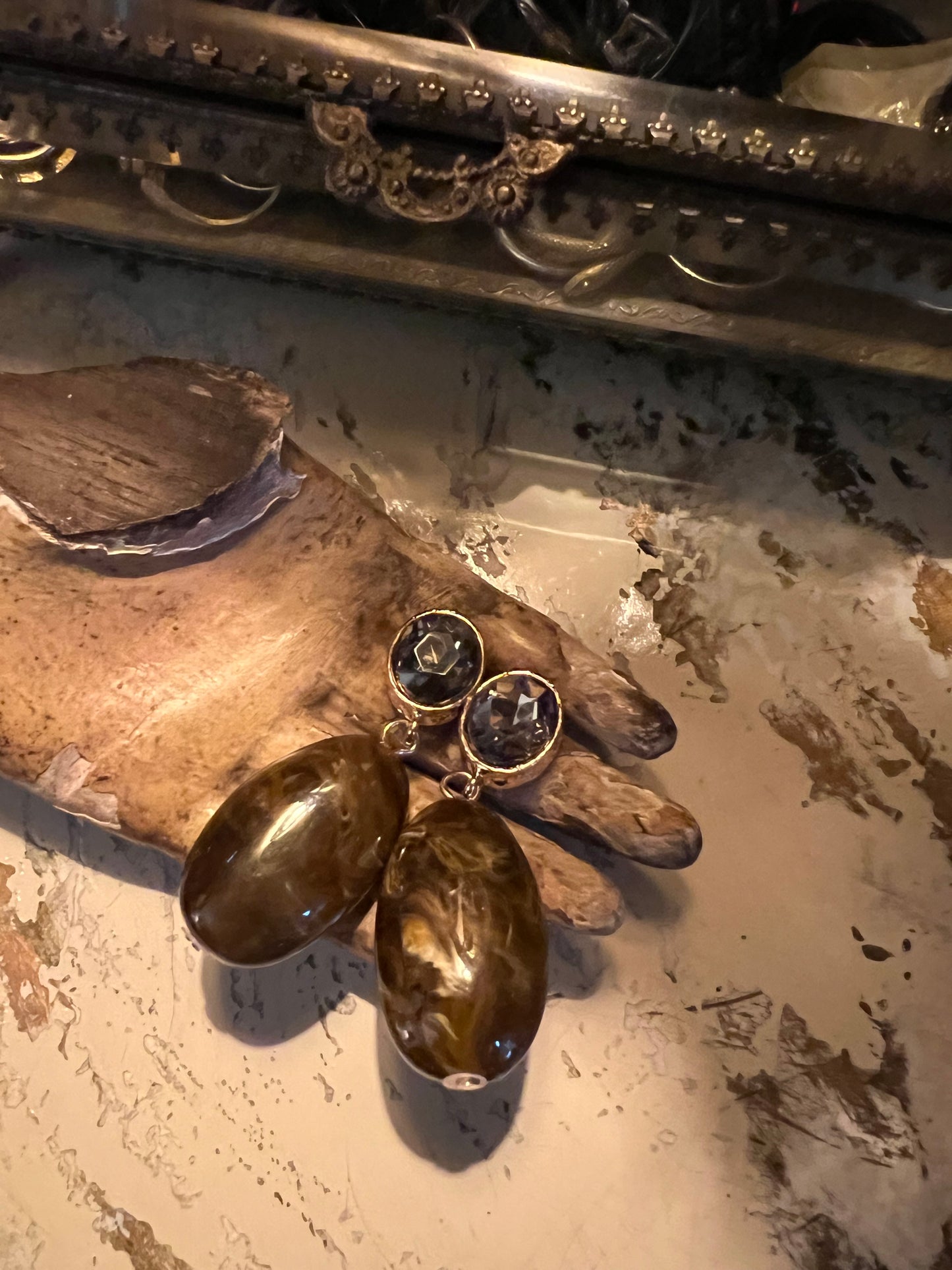 Brown Marble Drop Earring