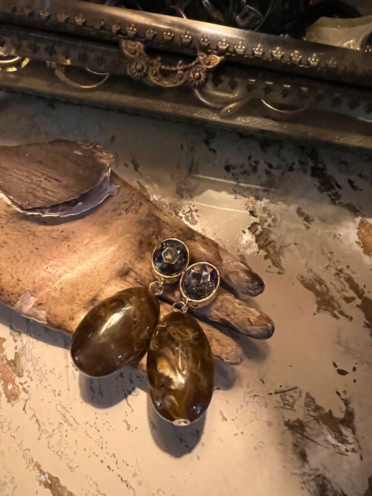 Brown Marble Drop Earring