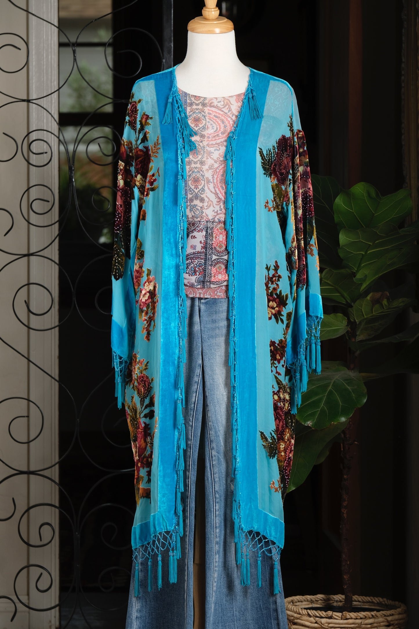 Burnout Velvet Duster in Turquoise Oasis