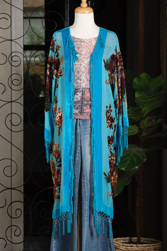 Burnout Velvet Duster in Turquoise Oasis