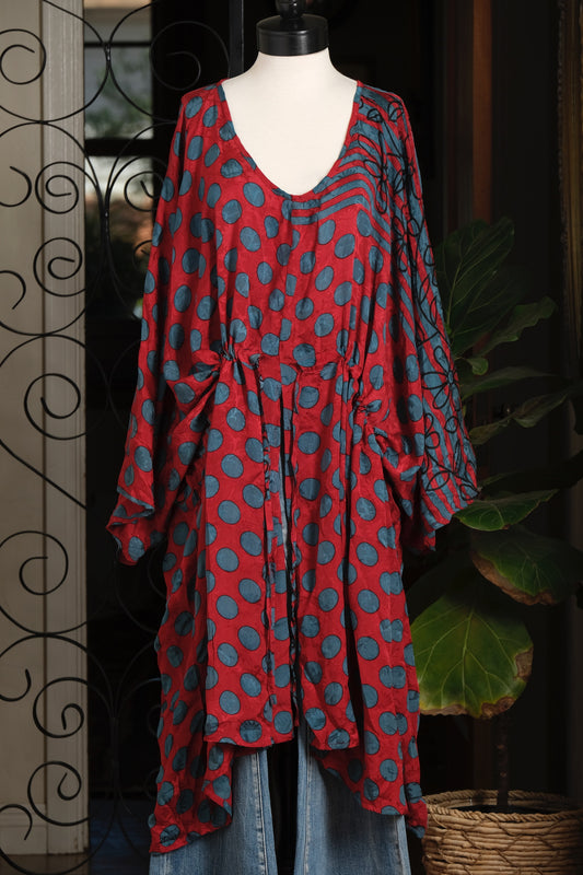 Drawstring Tunic in Blue Dot