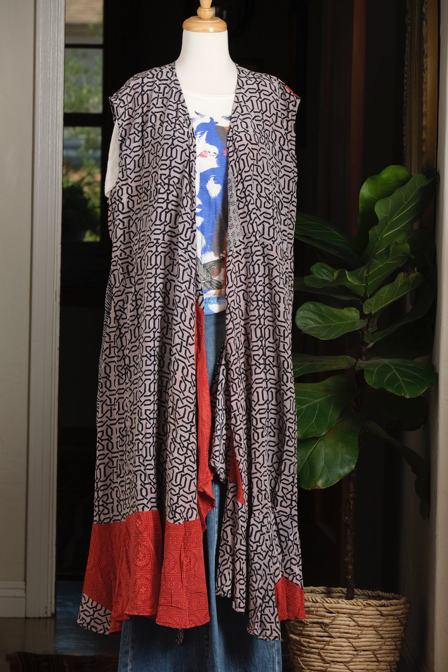 Duster Vest in Red Maze