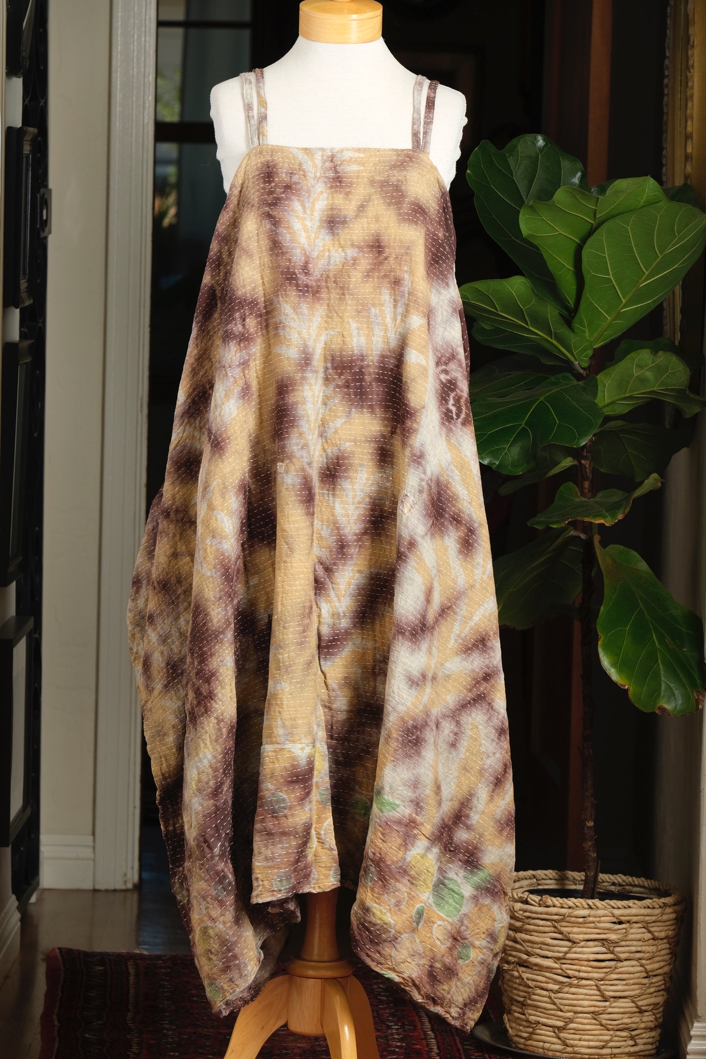 Kantha Maxi Dress in Plum Peach