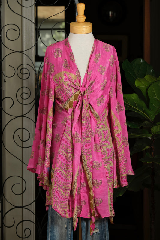 Tie Duster in Hot Pink Paisley