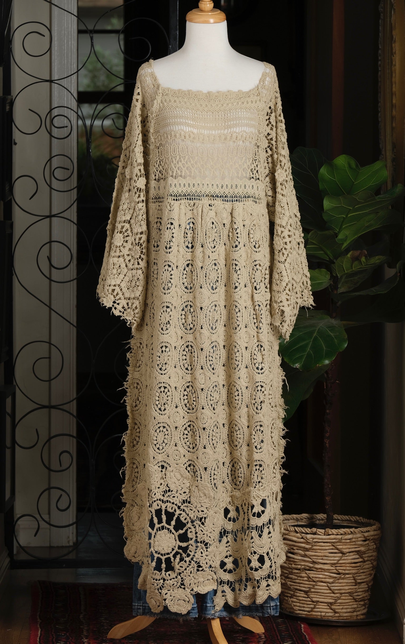 tattered dress in Heirloom – Chateau Bel Age Boutique Color:Gold Floral Back of the dress Christmas Charming Off Shoulder Brand_Drake's Own