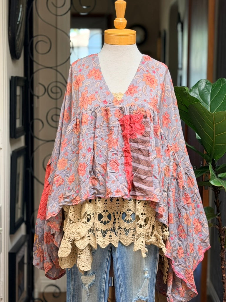Gold Dust Crop Top in Terracotta Lotus Long Sleeve