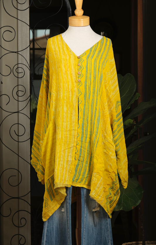 Split Tunic in Yellow Green Stripe