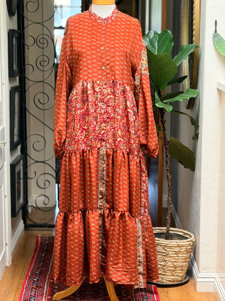 Silk Majestic Duster Dress in Rusted Garden