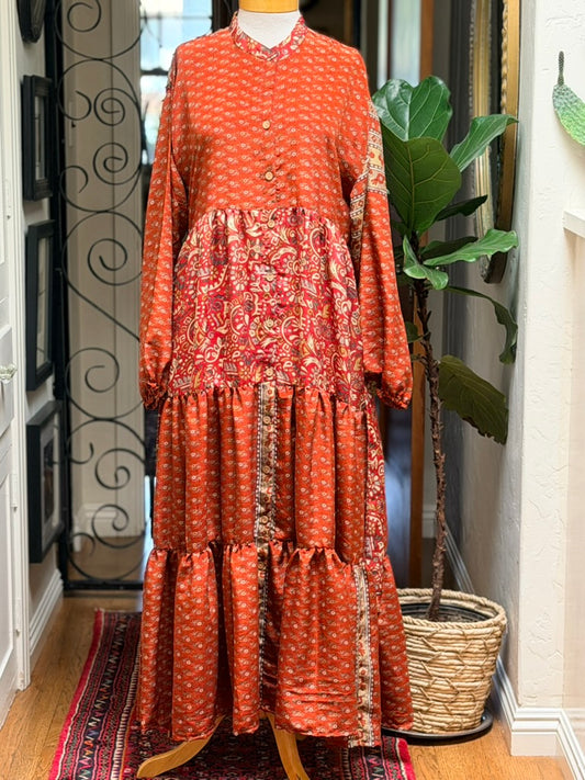 Silk Majestic Duster Dress in Rusted Garden