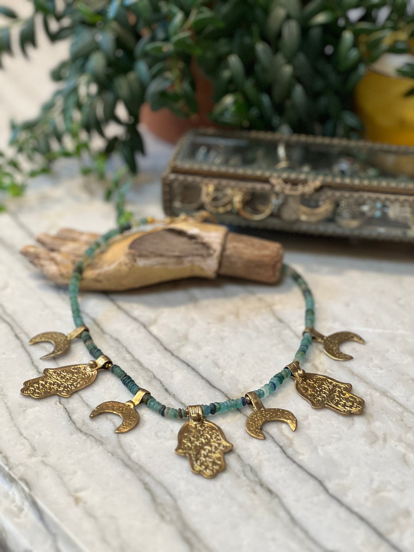 Mermaid Moon Necklace in Sea Glass