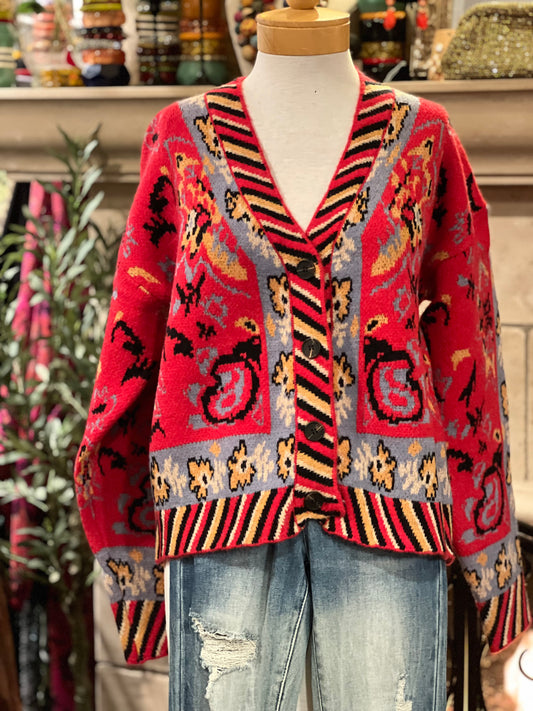 Red Paisley Cardigan