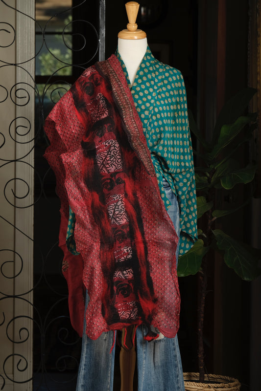 Lotus Scarf in Midnight Red