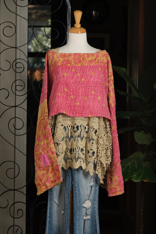 Crop Top in Pink Gold Flourish