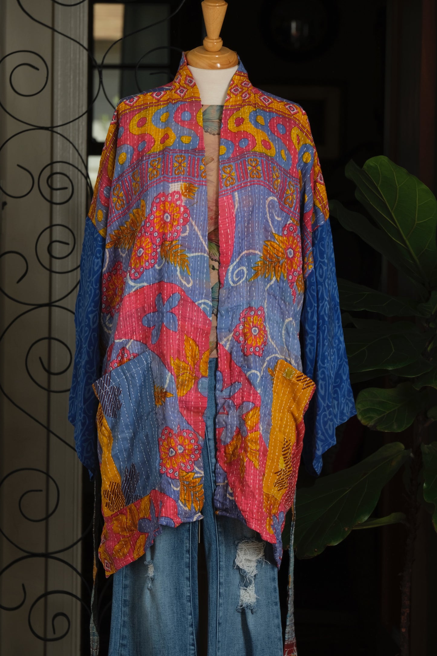 Silk Sleeve Kantha Jacket in Wild Flower
