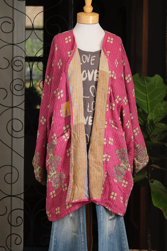 Kantha Cardigan in Squares and Dots