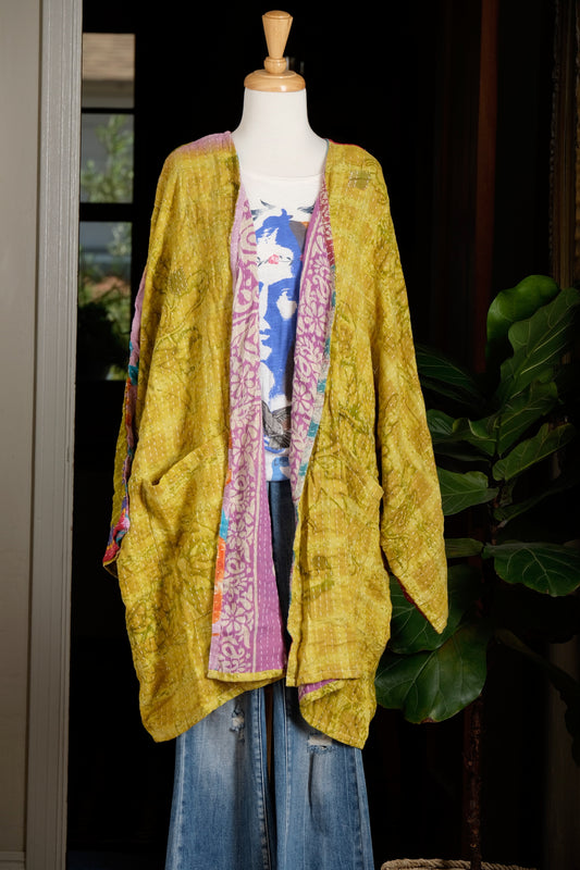 Kantha Cardigan in Lime Flower